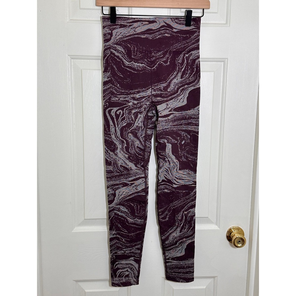 Athleta Womens Burgundy Marble‎ Swirl High Waisted Leggings Size S